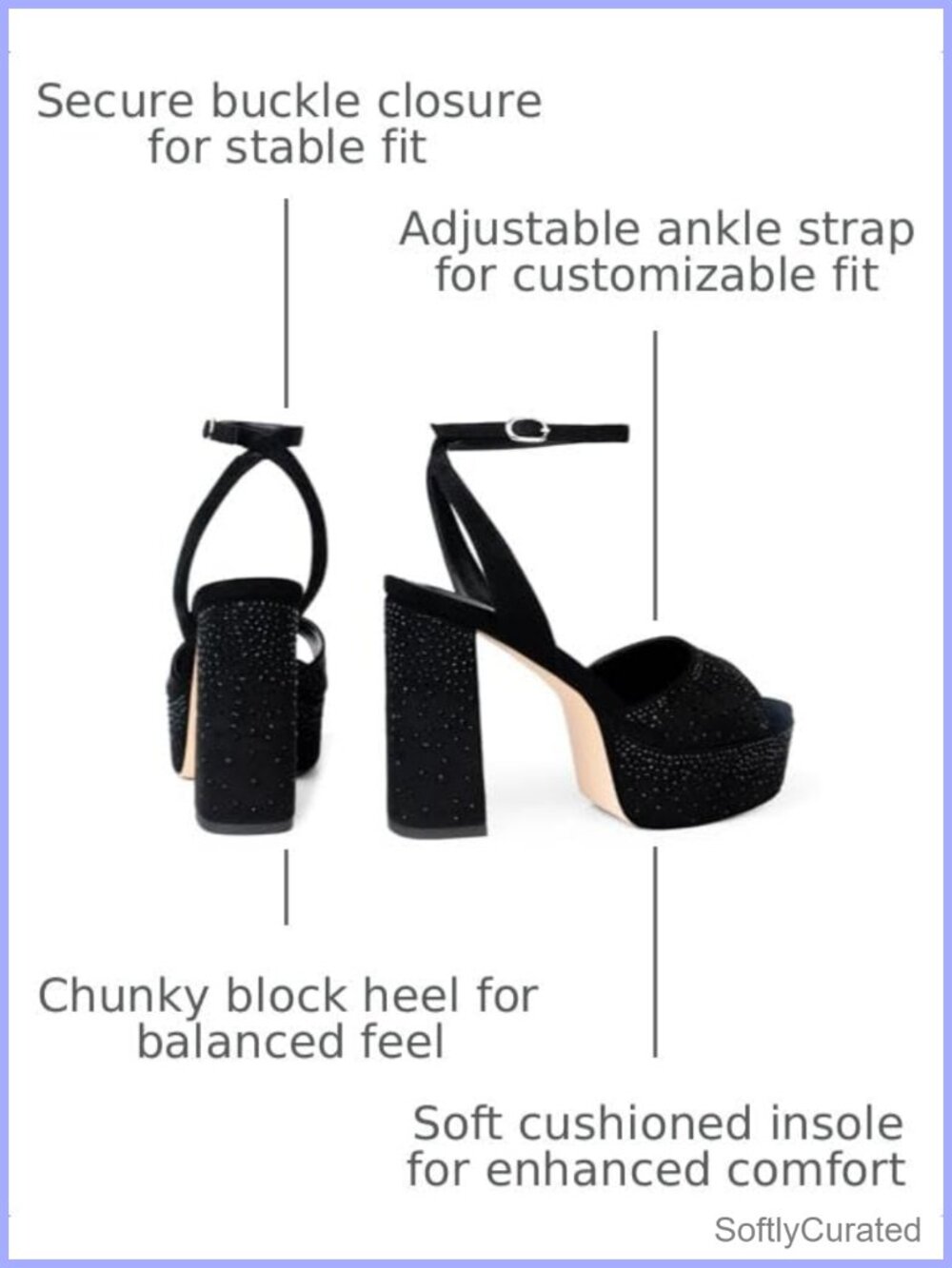 Sparkly Platform Heels Rhinestone Open Toe Block Heels - Picture 2 of 6